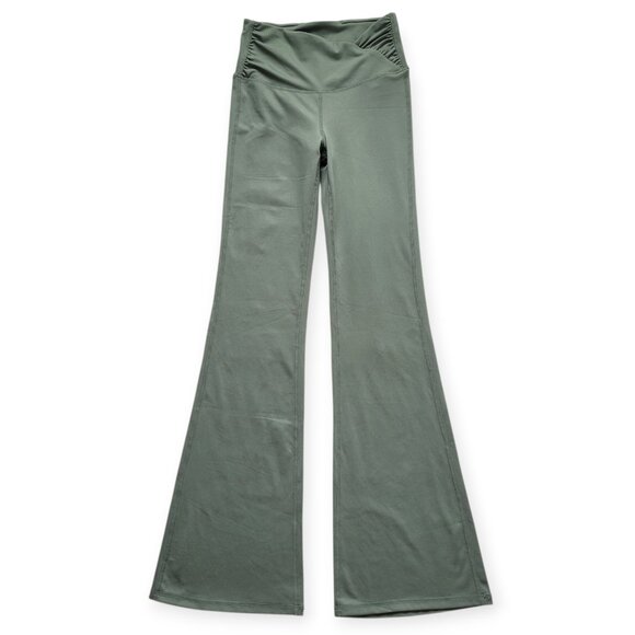 Yogalicious Flare Leggings High Waisted Crossover Ruched Waist Sage Green Sz XS - Picture 1 of 10